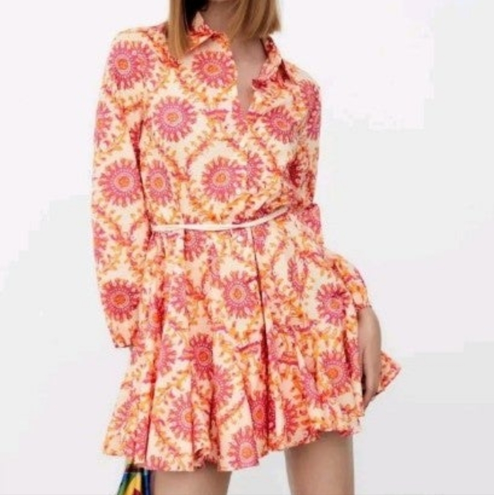 Zara SZ Sm. Bloggers Fave, Boho, Beachy, flirty flare mini shirt dress w/belt